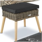 TecTake® Tabouret Repose Pied Pouf Salon extérieur pour Salon de Jardin Exterieur en Rotin et Bois, Pouf avec Coussin imperméable & Lavable pour Amenagement Balcon Terrasse