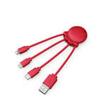 Xoopar Câble Multi USB 4 en 1 Chargeur Universel - Résistant avec Micro USB - USB - USB C - Lightning pour Smartphone iPhone Samsung Huawei Xiaomi Kindle Cable Octopus (Rouge)