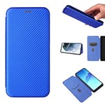 ESONG Coque pour Motorola Edge 40 Neo, Premium en Cuir Fibre de Carbone Flip Case avec Fentes pour Cartes Fermeture Magnétique, Stand Housse-Bleu