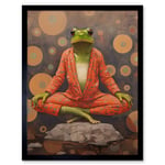 The Enlightened Frog Meditation Yogi Conceptual Artwork Green Coral Pink Yoga Mindfulness Art Print Framed Poster Wall Decor 12x16 inch