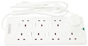 PRO ELEC PL15339 3m 8 Way Individually Switched Surge Protected Extension Lead, White