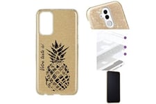 Taperso Coque et étui téléphone mobile p40 lite glitter paillettes ananas noir personnalise