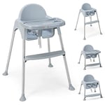 GOPLUS Chaise Haute Bébé, Chaise Haute Évolutive 4 en 1 pour 6 à 36 Mois, avec Plateau Amovible & Hauteur Réglable, Chaise d'Alimentation pour Tout-Petits avec Harnais et Pieds Antidérapants (Gris)