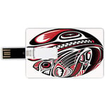 8G USB Flash Drives Credit Card Shape Tribal Memory Stick Bank Card Style Haida Style Animal Art Wild Ethnic Eagle and Killer Dog with Sharp Teeth Print Decorative,White Red Black Waterproof Pen Thum