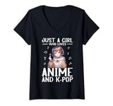 Womens Just a Girl Who Loves Anime and K-Pop Anime Merch Japanese V-Neck T-Shirt