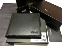 HUGO BOSS '50250331' 'ASOLO' BI FOLD BLACK LEATHER COIN WALLET BOSS BLACK