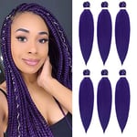 BLTYXT Pre-stretched Braiding Hair 26'' Easy Braid 6 Packs Professional Itch Free Synthetic Fiber EZ Braids Yaki Texture Knotless Braiding Hair Extensions (26 Inch（Pack of 6）, Purple)