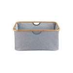 Panier de rangement pliable en tissu Bahari Wenko Rebords en bambou, Peu encombrant, Capacité 50L, Polyester - Bambou, 54x36x26 cm, Gris et bois