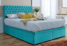 Eleganza Santino Divan Ottoman with matching Footboard Plush Superking Bed Frame - Teal