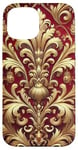 Coque pour iPhone 15 Motif baroque rouge et beige royal