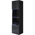 Vitrine murale 1 porte avec LED Meuble de Rangement suspendu 40x165x29cm 4 compartiments Modèle Luke V6 Noir Finition brillante