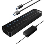 ORICO Hub USB 3.0 Alimenté 13 Ports 60W Multi USB Hub, Aluminium Commutateurs Individuels et 12V/5A Adaptateur Alimentation avec Desktop Computer, PC, iMac, Mobile HDD, Flash-Laufwerk, aufladeniPad