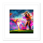 Abstract Splatter Art Golf Course Golfer Golfing Oil Painting Taking a Swing on Green Multicoloured Square Wooden Framed Wall Art Print Picture 8X8 In