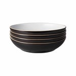 Denby - Elements Black Pasta Bowls Set of 4 - Dishwasher Microwave Safe Crockery 1050ml 22cm - Black, White Ceramic Stoneware Tableware - Chip & Crack Resistant