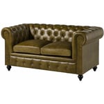 Canapé 2 places en cuir véritable vert chesterfield 302 - vert