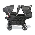 Bambisol Poussette Double avec Cosy | Siège Auto Gr0+, Pour 2 Bébés/Jumeaux dès la Naissance, Habillage Plu | Noir Gris Chiné