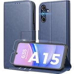 Peakally Coque pour Samsung Galaxy A15 5G/4G [ Verre Trempé Protection *1 ] [ Blocage du Signal RFID ] [ Premium PU ] [ Pochette de Portefeuille ] Etui à Rabat pour Samsung A15 5G/4G, Bleu Ciel