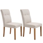 Beige Vadderade Matsalsstolar i Linne, Set om 2