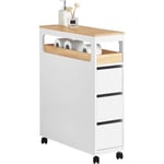 BZR54-W Meuble de Rangement Salle de Bain Étroit sur roulettes, Support Papier Toilette, Armoire Toilettes wc Compact, Rangement Polyvalente avec 1