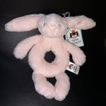 Little Jellycat “Bashful Pink Bunny Grabber”Plush Rare Rattle Soft Rabbit Toy