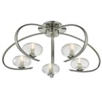 dar lighting LEI5446 Leighton 5 Light Semi Flush Satin Chrome and Sugar Cane Glass