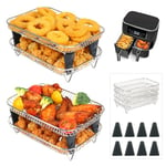 BYKITCHEN 4 Layers Air Fryer Racks with 8 Silicone Feet, Air Fryer Accessories for Ninja Dual AF400UK/AF451UK 9.5L, 304 Stainless Steel, Also Compatible with Tower/Instant/EMtronics 2 Drawer Fryer