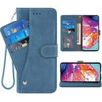 ELISORLI Compatible with Samsung Galaxy A70 Wallet Case Wrist Strap Lanyard Leather Flip Card Holder Stand Folio Purse Cell Accessories Phone Cover for Glaxay A70S A 70 Gaxaly 70A S70 Women Men-Blue