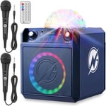 N-Gear Block Party 602 Bleu : Enceinte Karaoke Enfant 100W Facile à Utiliser avec 2 Micro Karaoké Enfant, LED et Lumières Disco, Bluetooth 5.0, Batterie 6h, Télécommande, TWS, MP3 USB/MicroSD et USB-C