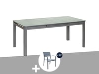 Ensemble Table rectangulaire extensible et chaises de jardin en aluminium gris Milos Anthracite - 12 places - Jardiline