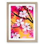 Cherry Blossom Tree Splatter Vol.5 Framed Wall Art Print, Ready to Hang Picture for Living Room Bedroom Home Office, Oak A2 (48 x 66 cm)