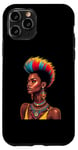 Coque pour iPhone 11 Pro Rainbow Dashiki Cheveux naturels pour femme tribale africaine