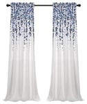 Lush Decor Weeping Flower Light Filtering Window Curtain Panels, Pair, 52" W x 95" L + 2" Header, Navy & Blue - Charming Modern Floral Curtains for Living Room, Dining Room, & Bedroom