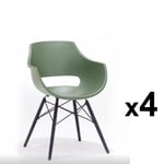 MCA FURNITURE Lot de 4 chaises scandinave REMO coque verte piétement hêtre laque noir mat