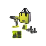 Pack RYOBI - Perceuse Visseuse R18DD2-220S - 18V One Plus - 2 batteries 2,0Ah - chargeur - Coffret antichocs empilable 38 accessoires - porte embouts