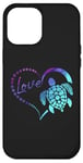 Coque pour iPhone 12 Pro Max Bleu Violet Cyan Tortue Amour Coeur Fond Noir Animaux