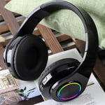 Black Casque de jeu bluetooth sans fil avec réduction du bruit, écouteurs pour télévision, PC, musique, éclairage LED avec microphone ""Nipseyteko