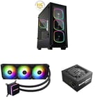 BOITIER PC STARRYFORT Noir + ENERMAX Watercooling, Refroidissement Liquide du Processeur AIO LIQMAX III 360 ARGB Noir - 3 Ventilateurs 12cm + Alimentation MARBLEBRON 850W Noire