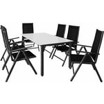 Salon de jardin aluminium »Bern« 1 table 6 chaises pliantes différentes couleurs plateau de table en verre dépoli dossier réglable 8 positions