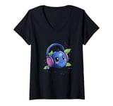 Womens Funny Blueberry Fruit for Headphones Lovers V-Neck T-Shirt