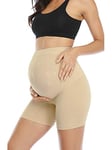 POSHGLAM Women's Maternity Shapewear Seamless Pregnancy Underwear Belly Support High Waist Mid-Thigh Panties Shorts, A02 Nude, XL