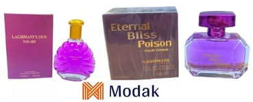 Modak 2 Pack women Perfume Laghmani OUD Purple, Eternal Bliss Poison EDP 100ml