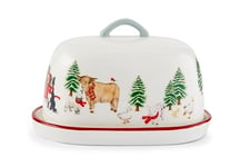 Cooksmart British Designed Christmas Ceramic Butter Dish with Lid | Large Butter Dish for All Types of Kitchens | Butter Dishes for All Sizes of Butter - Christmas On The Farm