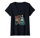 Womens Let's Lit Funny Cute Green Christmas Tree Lights V-Neck T-Shirt