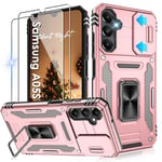 Jshru for Samsung A05S Phone Case with Screen Protector [2 Pack] and Slide Camera Cover,Galaxy A05S Shockproof Protection Case,Ring Kickstand Phone Cover for Samsung Galaxy A05S,Rose Gold