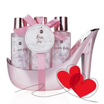 accentra - coffret cadeau de bain pour femmes MARBLE en talons hauts - ensemble pour soins comprenant gel douche, bain mousse et lotion pour le corps - Coffret cadeau bien-être à offrir (rose)