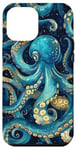 iPhone 13 Pro Max Intricate Blue Octopus Illustration on Dark Background Case