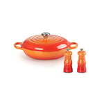 Le Creuset, Faitout en Fonte Émaillée, Rond, Ø 30cm, 3.2 L, Compatible avec Toutes Sources de Chaleur (Induction Incluse), 5.555 kg, Volcanique + Set de Moulins, Moulin à Sel et Poivre