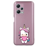 Coque rose pour Redmi Note 12 5G Poco X5 licorne coeur kawaii I love you