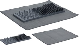 2 Piece Grey Compact Plastic Dish Drainer Microfibre Mat Set Plate Drying Rack 