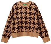 United Colors of Benetton Women's Jersey G/C M/L 3vhsd104o Sweatshirt, Pied De Poule Brown and Beige 67f, XS